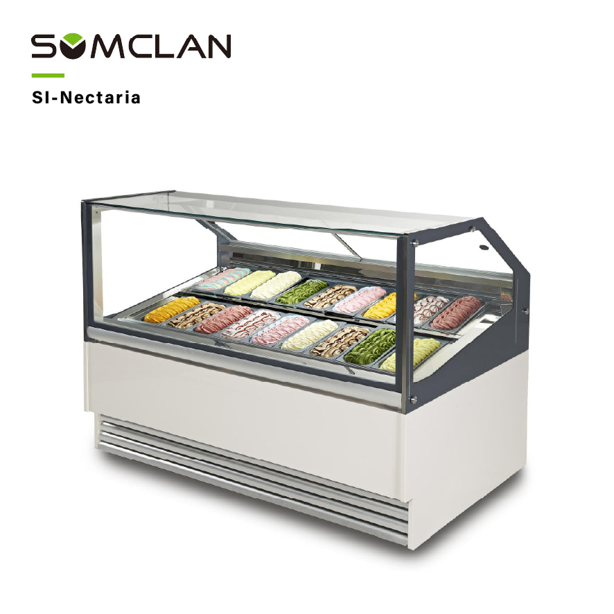 Commercial Ice Cream Display Cabinet Manufacturer | Gelato Showcase Freezer with Top Sliding Glass Door for Dessert Shops & Retail Stores