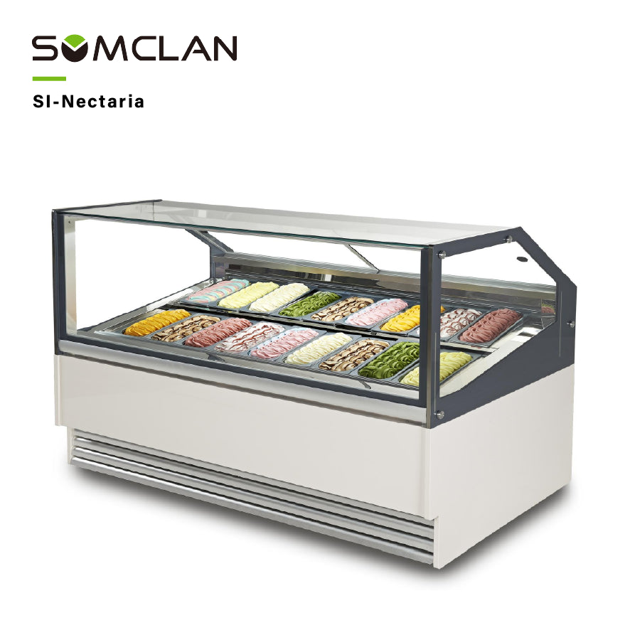 Commercial Ice Cream Display Cabinet Manufacturer | Gelato Showcase Freezer with Top Sliding Glass Door for Dessert Shops & Retail Stores