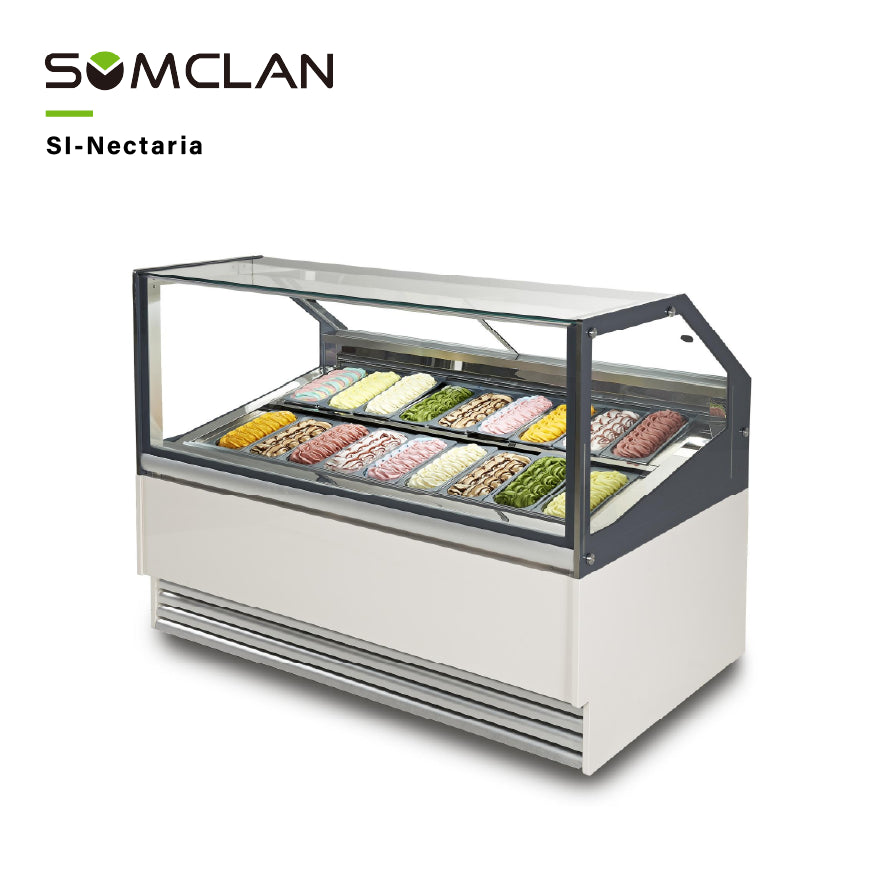 Commercial Ice Cream Display Cabinet Manufacturer | Gelato Showcase Freezer with Top Sliding Glass Door for Dessert Shops & Retail Stores
