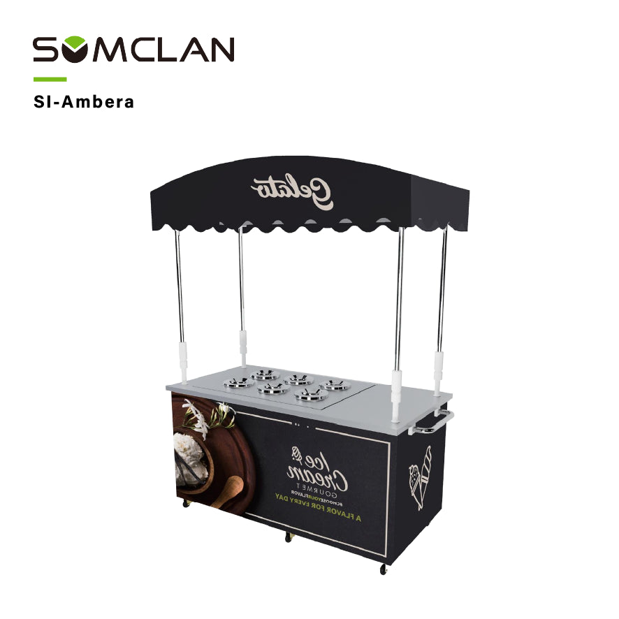 Commercial Ice Cream Push Cart Manufacturer | Mobile Gelato Serving Cart with Canopy