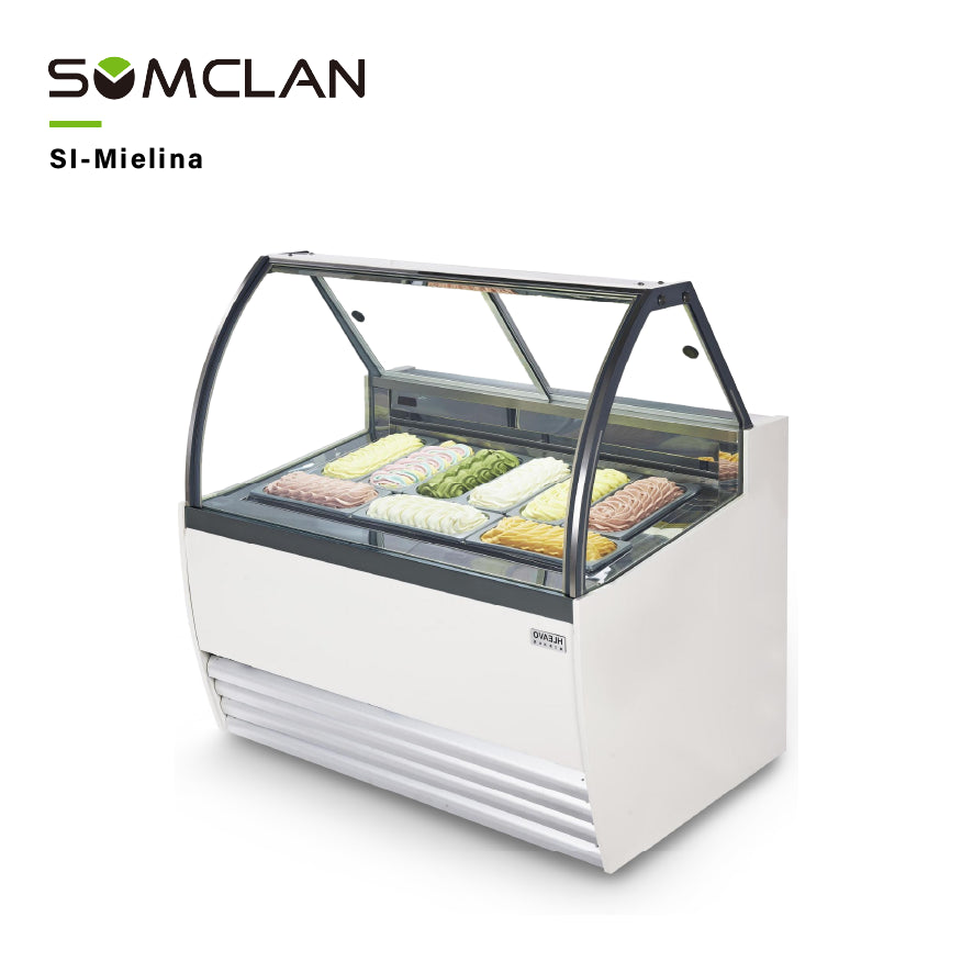 Curved Glass Gelato Display Freezer Custom Tub Layout Factory Wholesale Supply