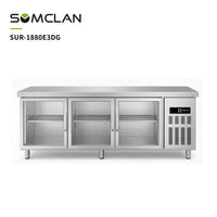 Wholesale Factory Sales Commercial Glass-Door Refrigerated Counter Direct-Cooling Kitchen Worktable Freezer